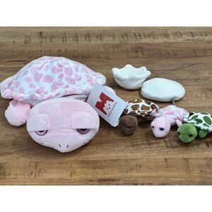 MorisMos Plush Pink Sea Turtle Stuffed Animal with 3 Babies Eggs belly 14 in NWT
